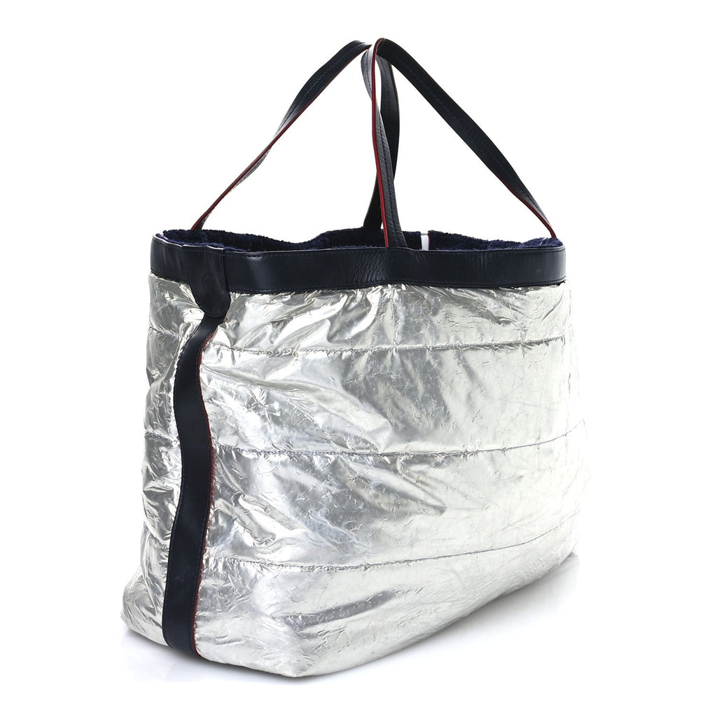 Nylon Terry Cloth Reversible Chanel Airlines Tote Silver Navy