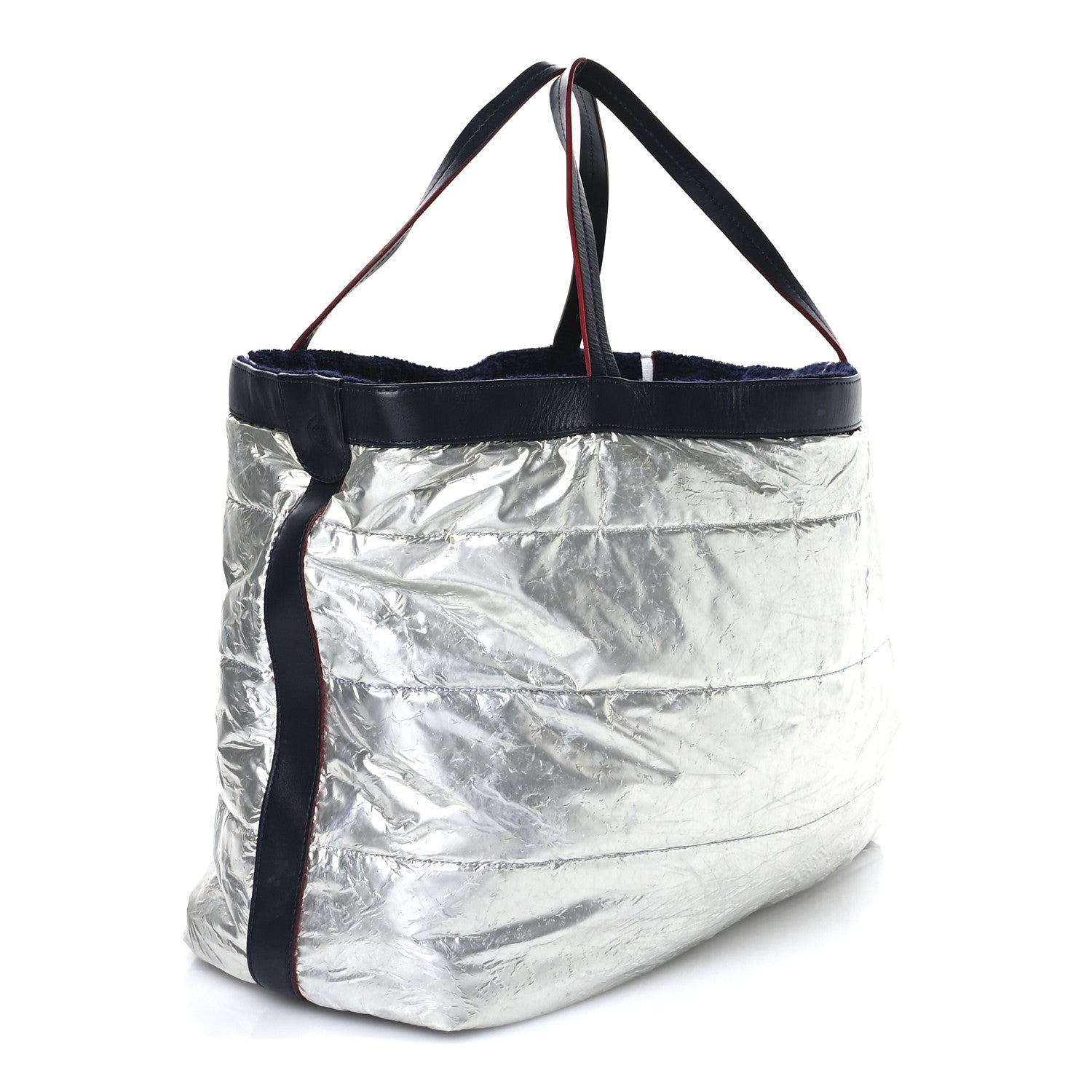 Nylon Terry Cloth Reversible Chanel Airlines Tote Silver Navy