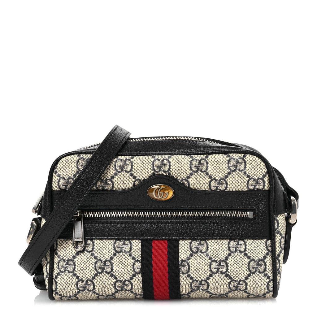 GG Supreme Monogram Textured Dollar Calfskin Web Mini Ophidia Shoulder Bag Beige Blue