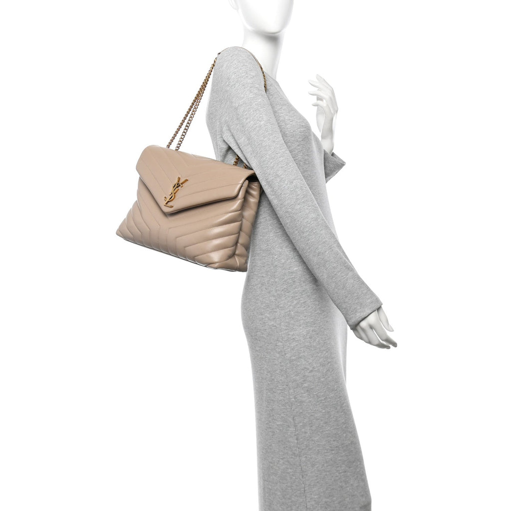 Calfskin Y Quilted Monogram Medium Loulou Chain Satchel Dark Beige