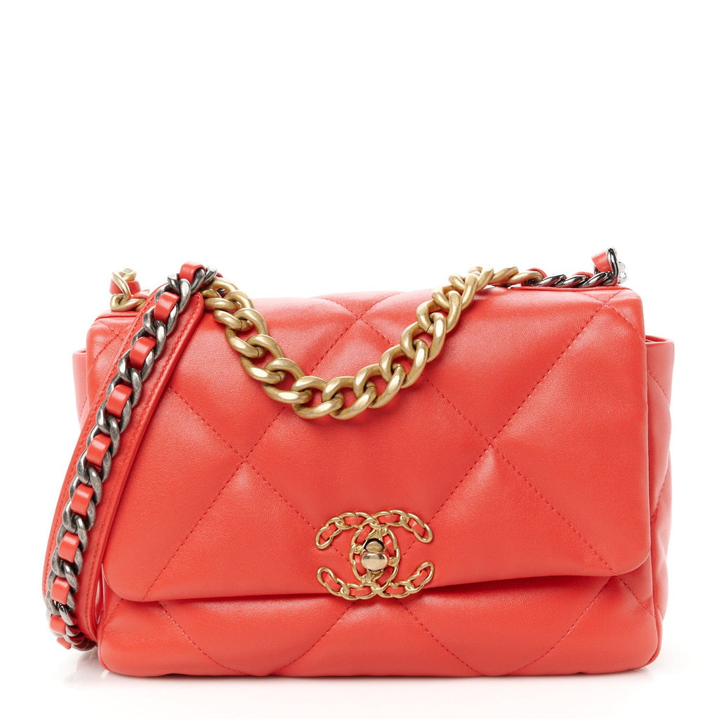Lambskin Quilted Medium Chanel 19 Flap Red