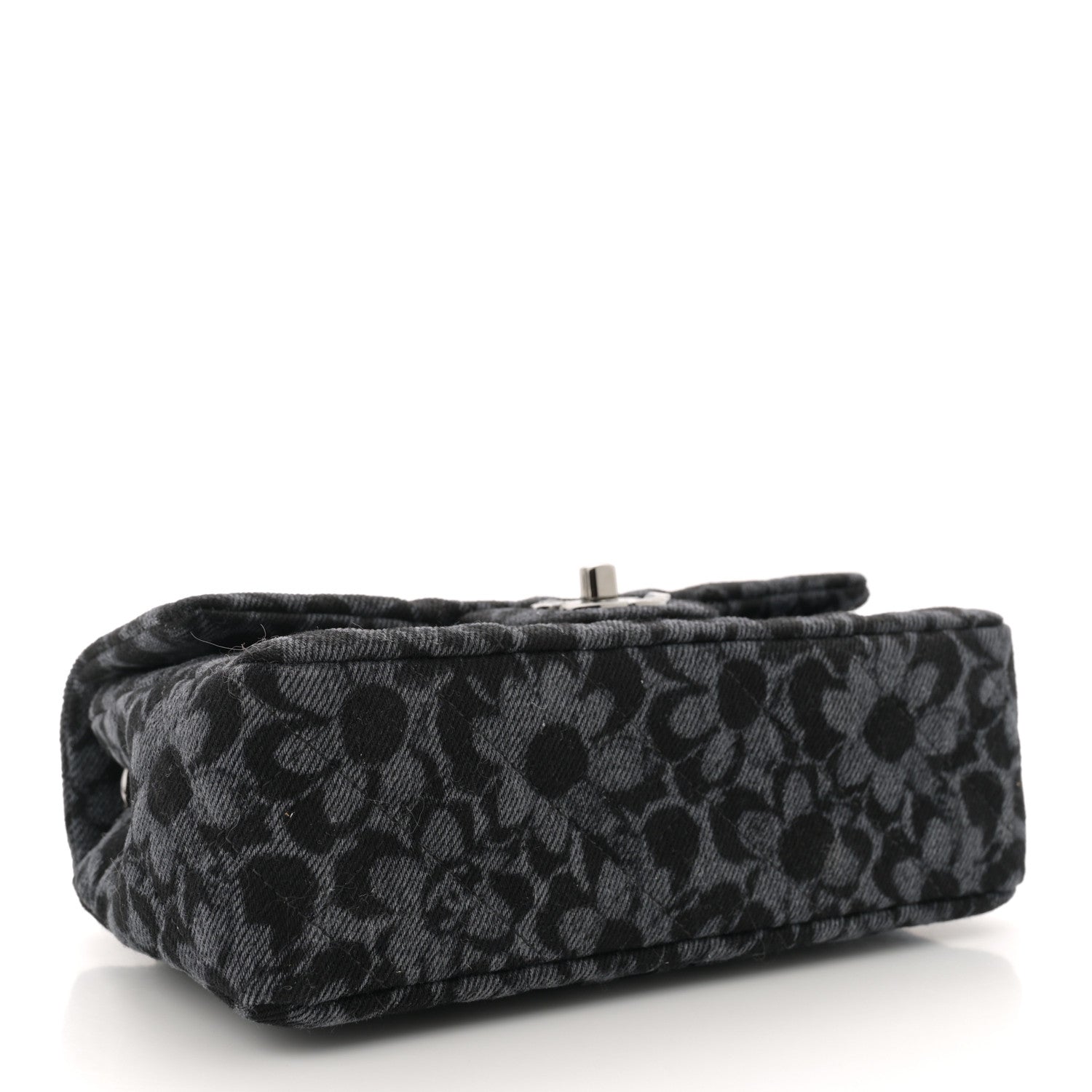 Printed Denim Quilted Flower Mini Rectangular Flap Black