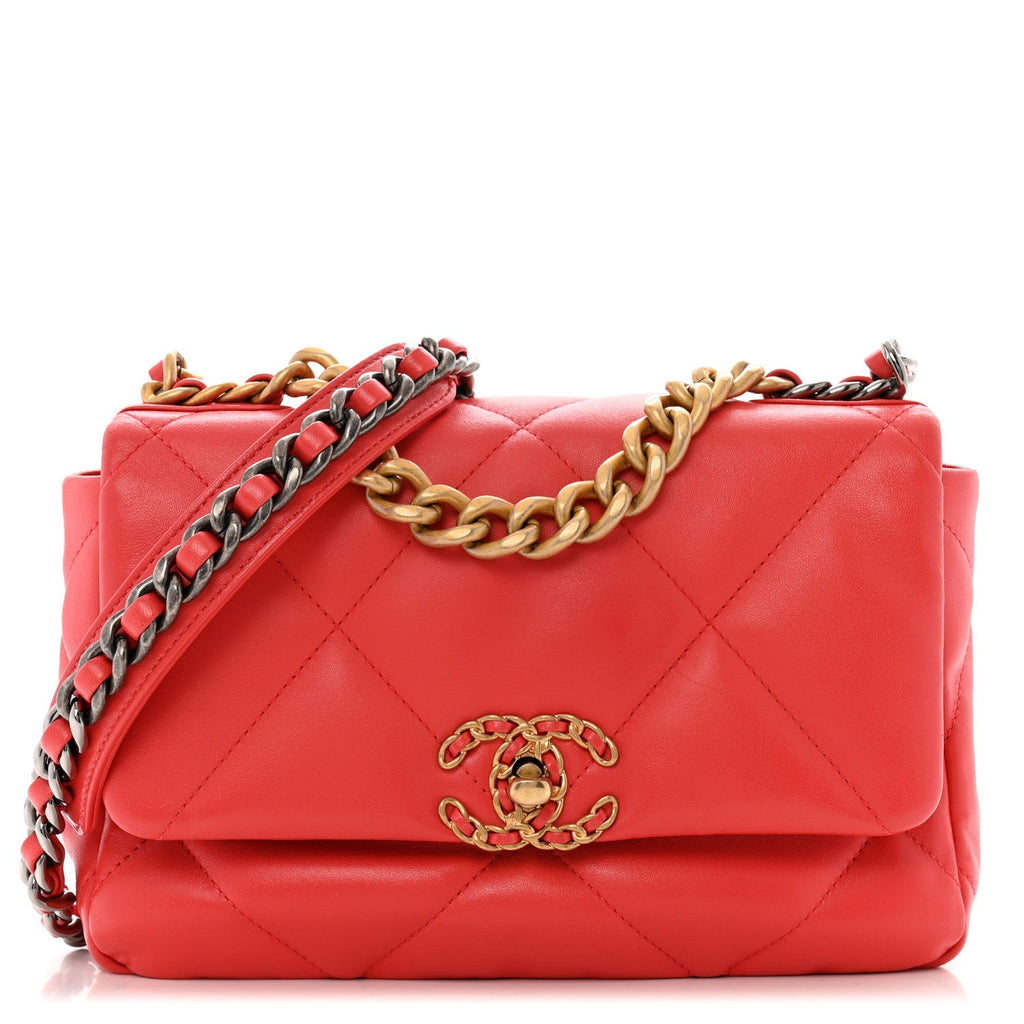 Lambskin Quilted Medium Chanel 19 Flap Red