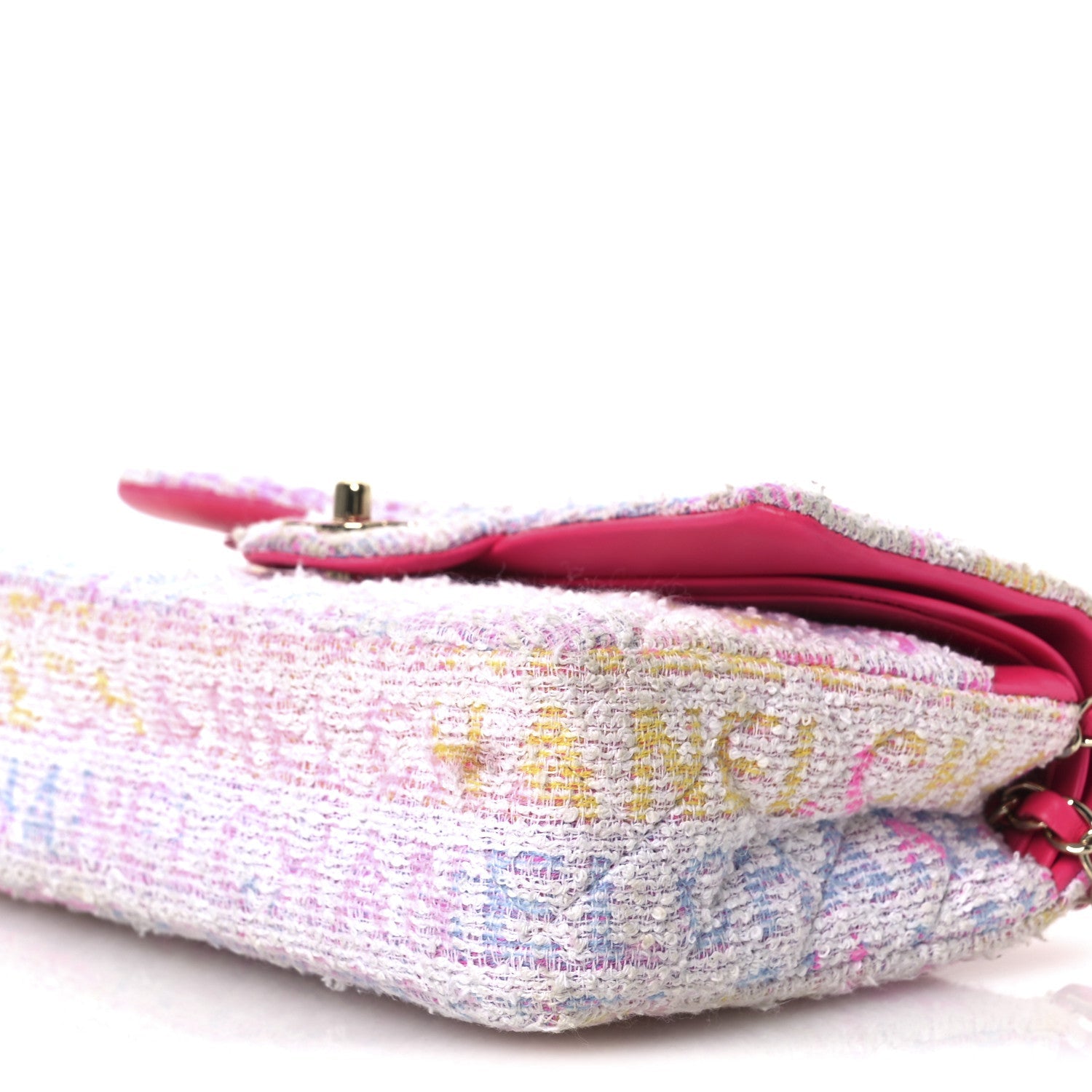 Tweed Quilted Enamel CC Logo Medium Double Flap Pink Multicolor