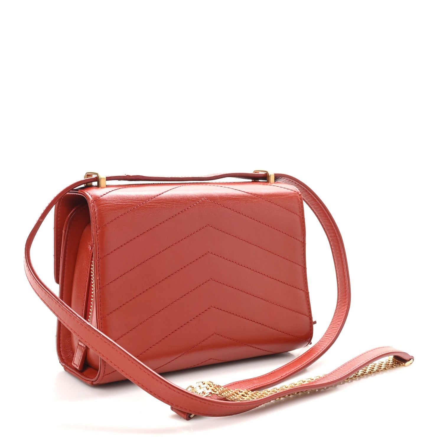 Calfskin Chevron Quilted Large Medal Flap Red