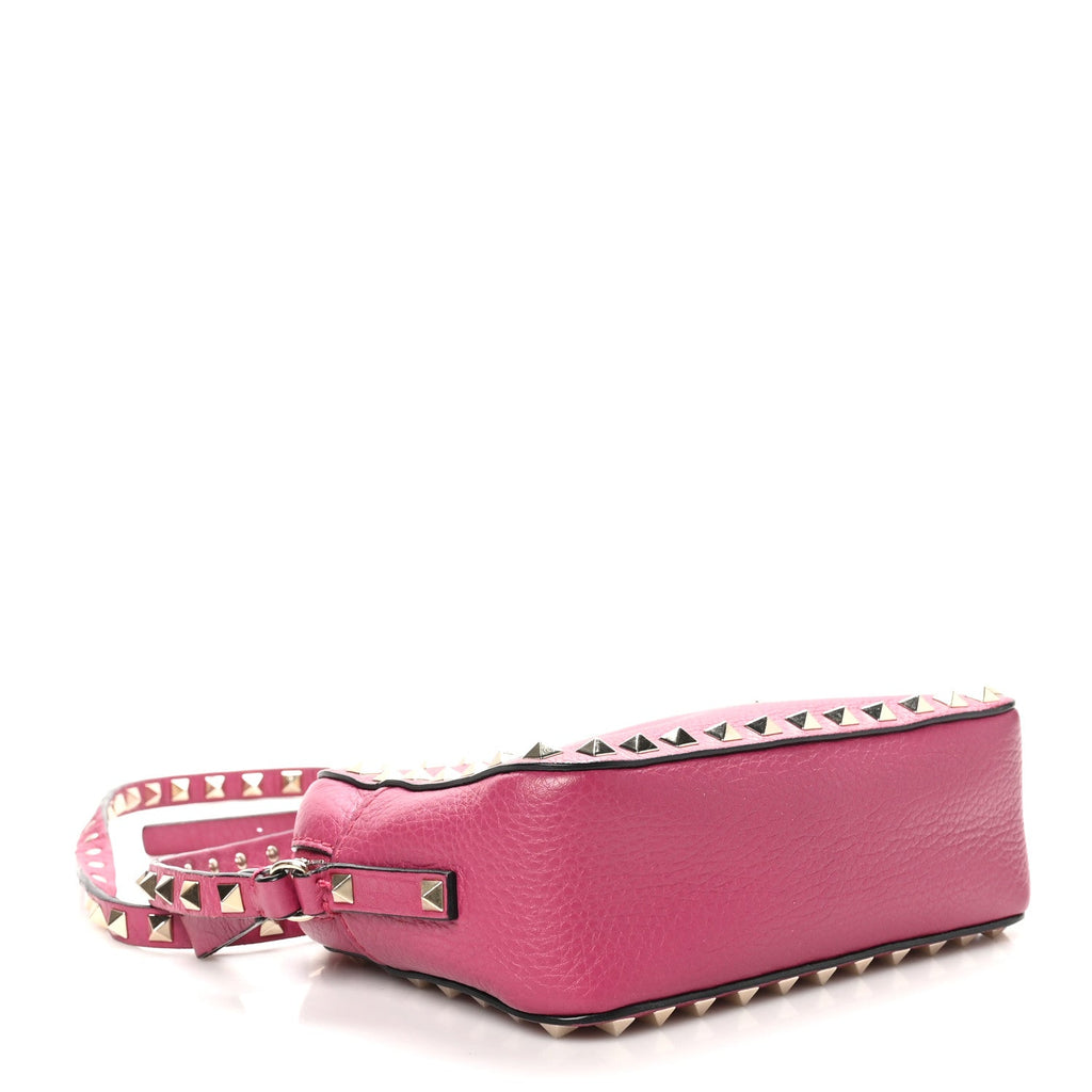 Pebbled Calfskin Rockstud Camera Crossbody Bag Raspberry