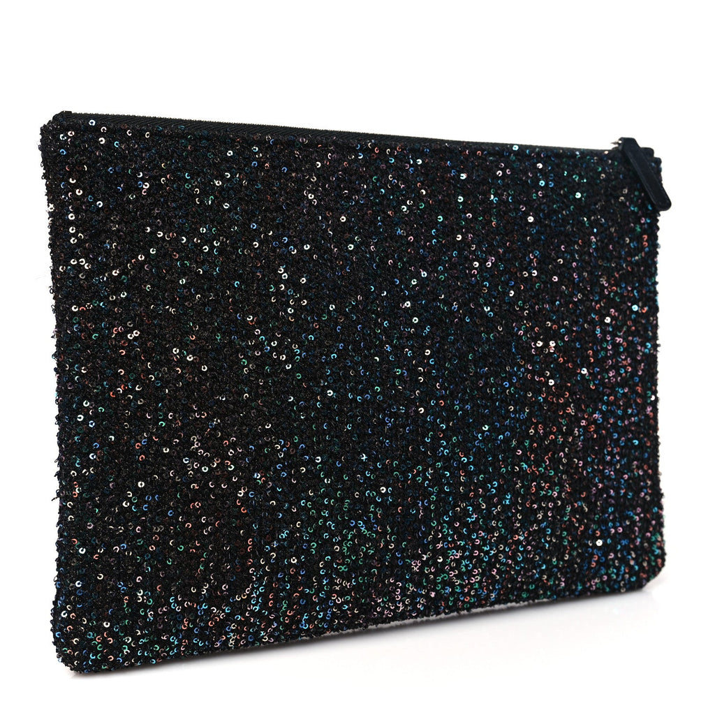 Canvas Sequin Medium Deauville Cosmetic Pouch Black