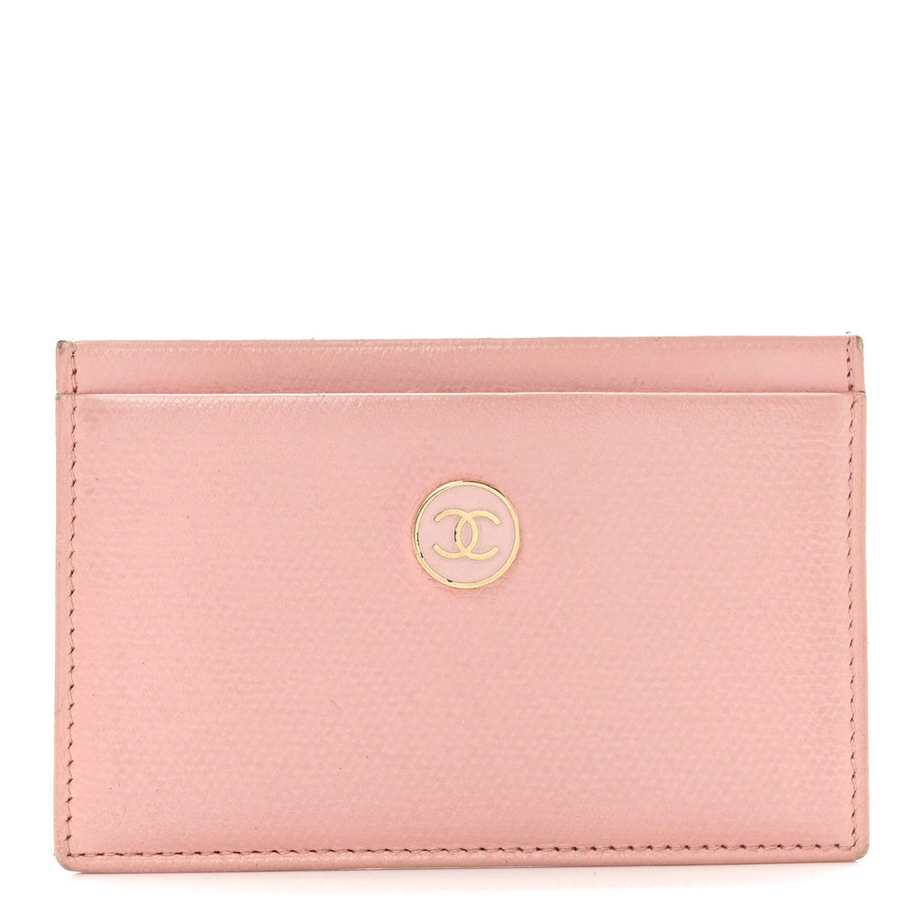 Calfskin CC Button  Holder Case Pink