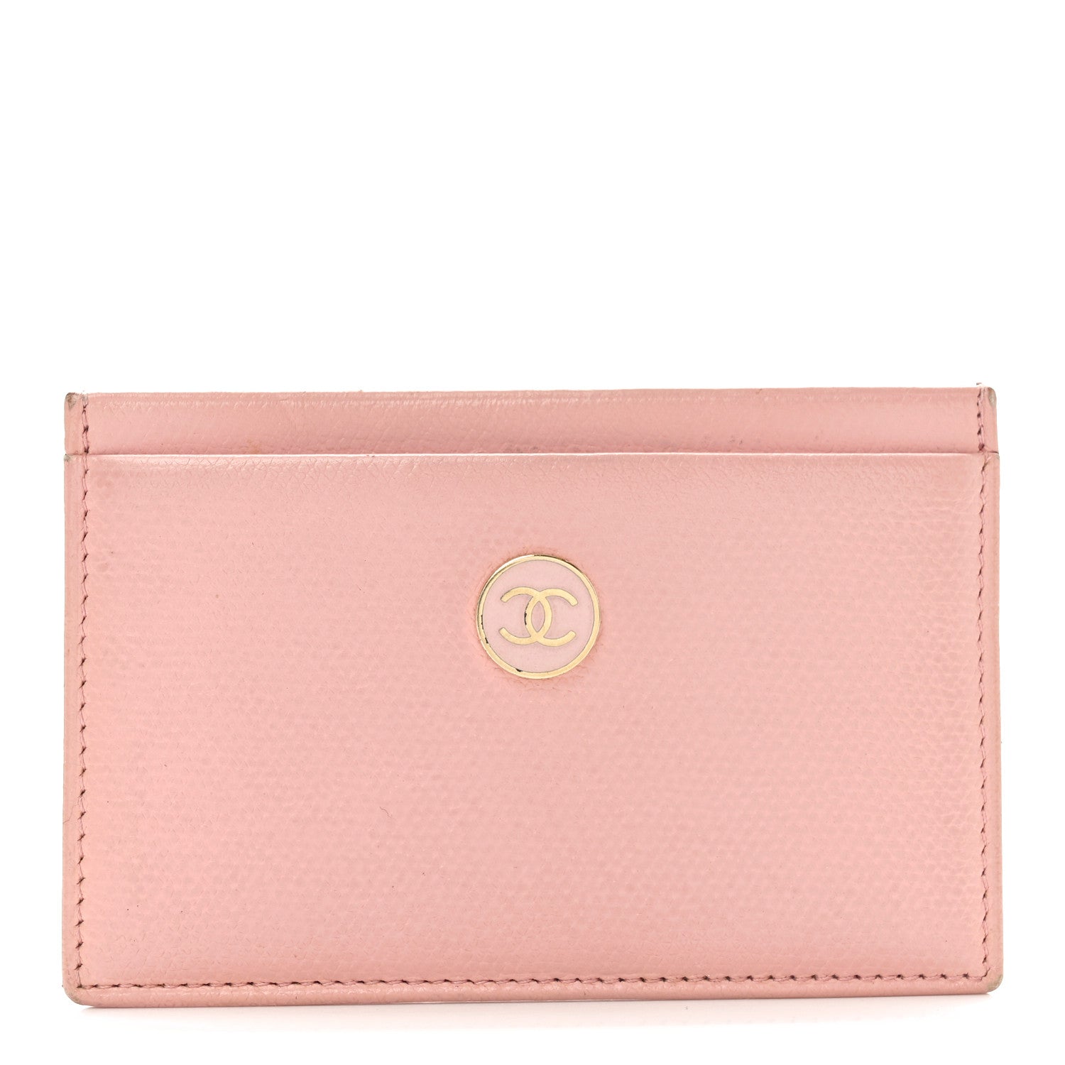 Calfskin CC Button  Holder Case Pink
