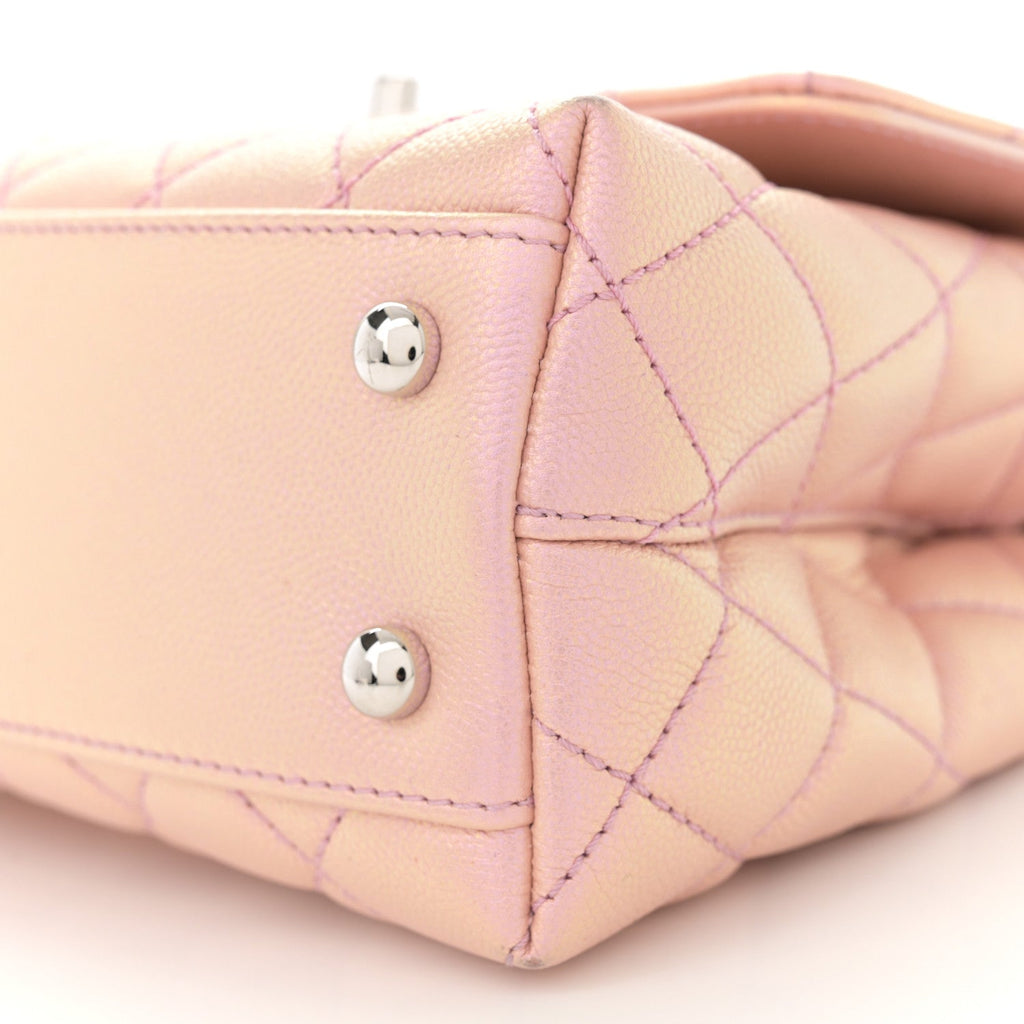 Iridescent Caviar Quilted Mini Coco Handle Flap Pink