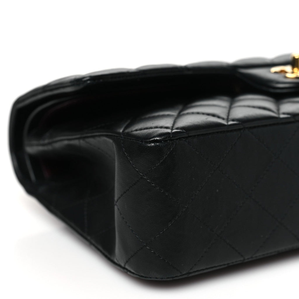 Lambskin Quilted Medium Double Flap Black