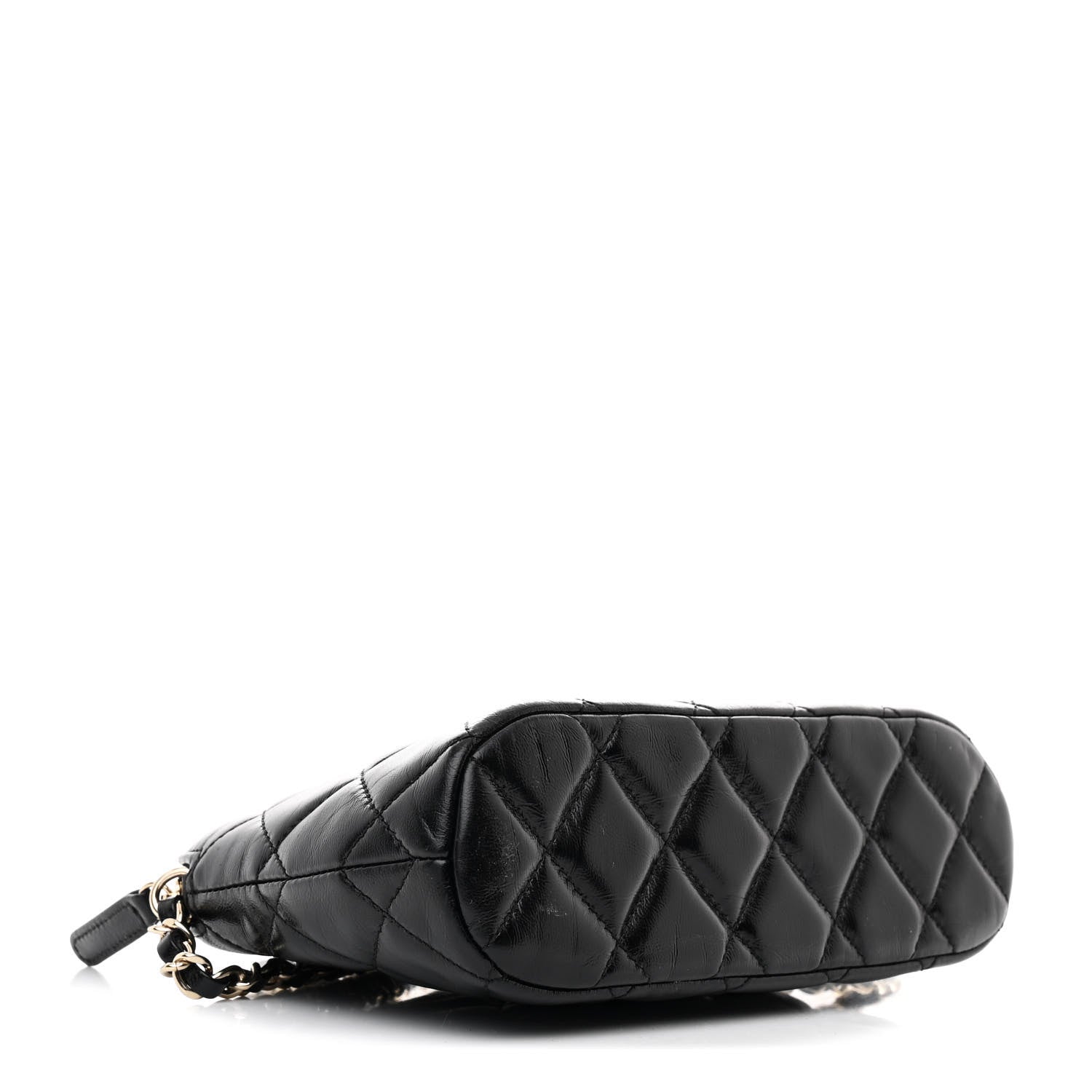 Shiny Lambskin Quilted Shiny Coco Clutch With Chain Black