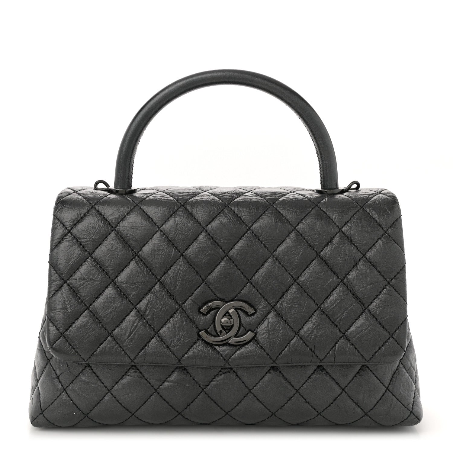 Aged Calfskin Quilted Small Coco Handle Flap So Black