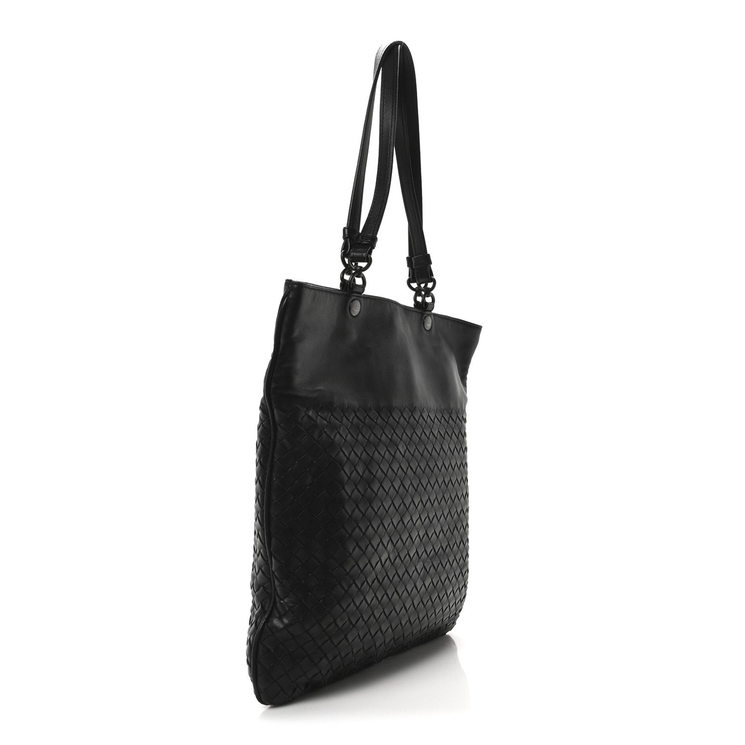 Nappa Intrecciato Flat Shoulder Bag Black