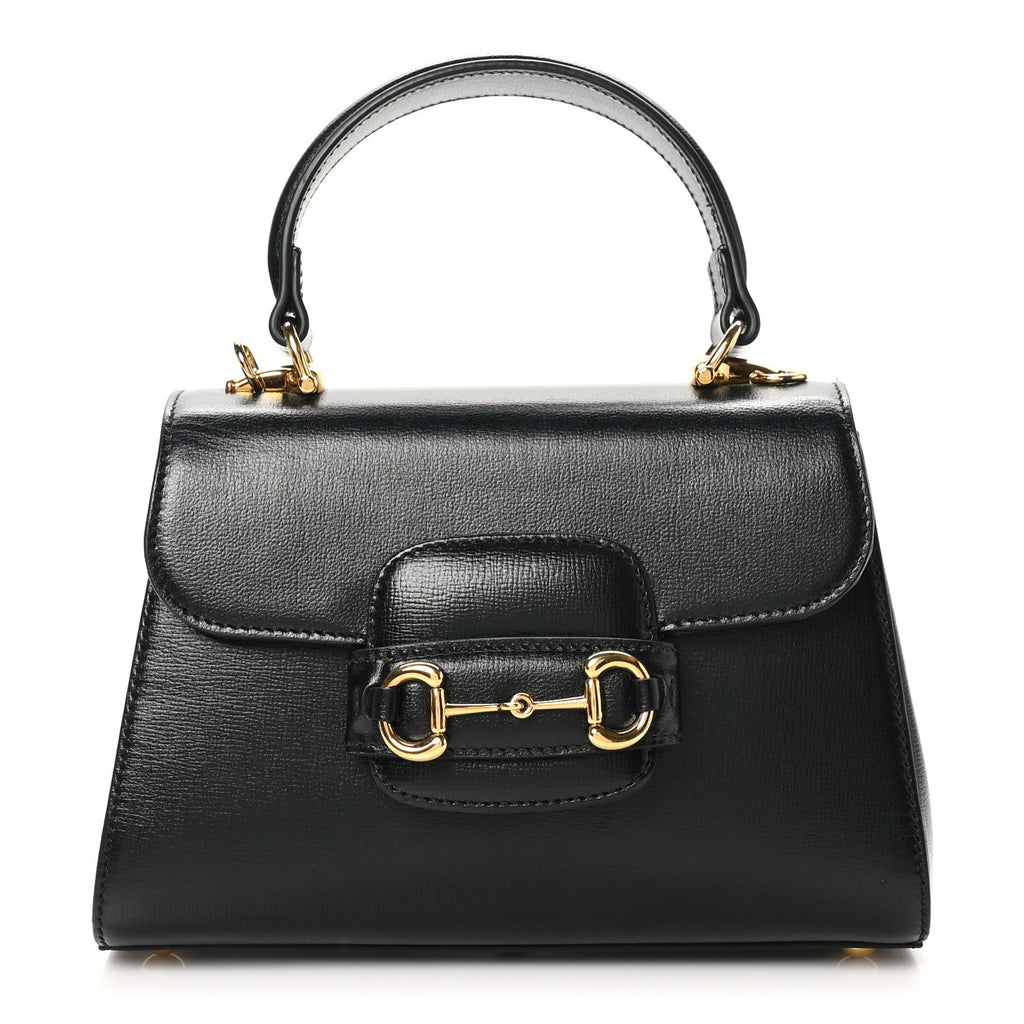 Glazed Textured Calfskin Mini Horsebit 1955 Top Handle Flap Bag Black