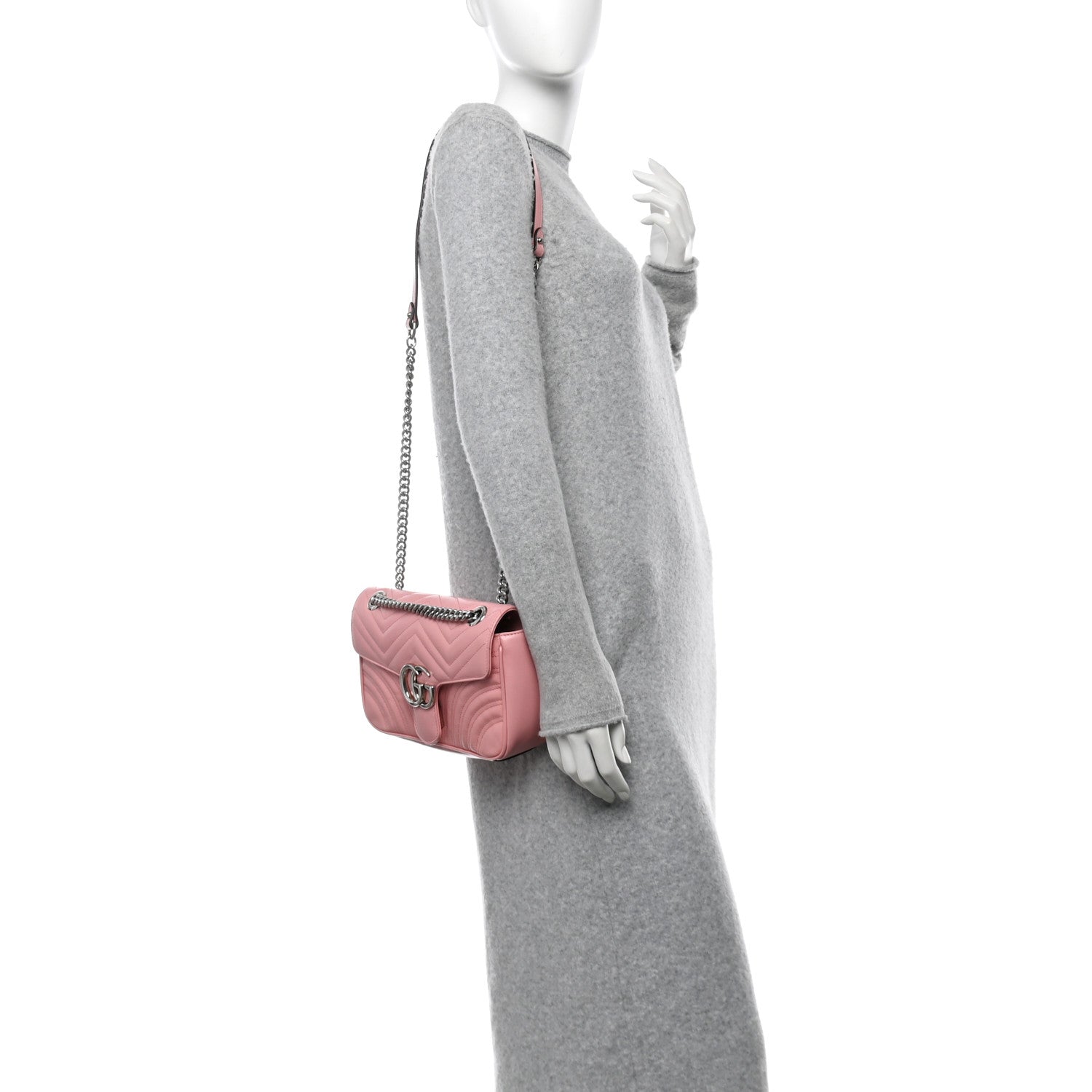 Calfskin Matelasse Small GG Marmont Shoulder Bag Wild Rose