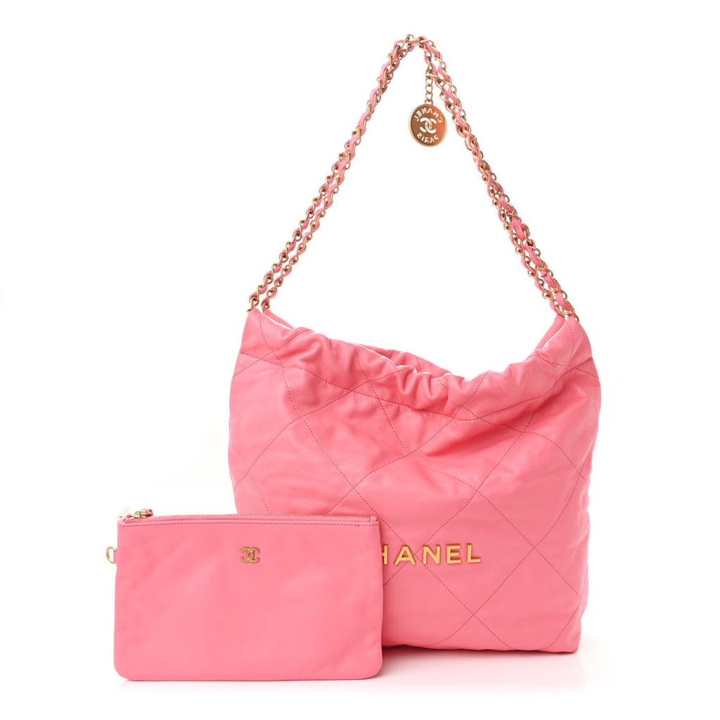 Shiny Calfskin Quilted Small Chanel 22 Coral Pink