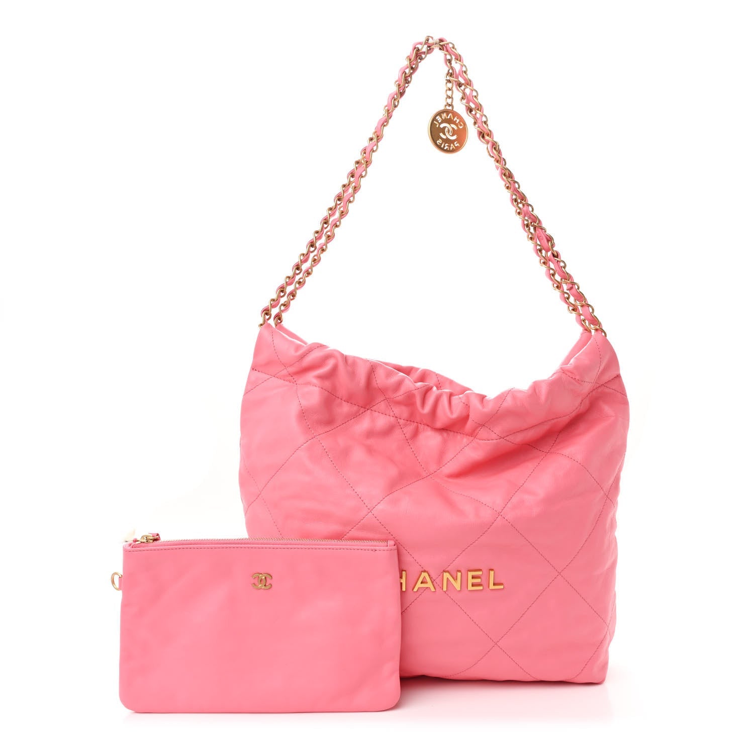 Shiny Calfskin Quilted Small Chanel 22 Coral Pink