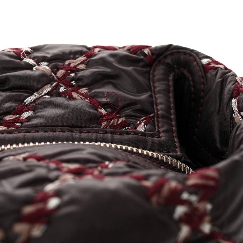 Nylon Quilted Tweed Stitch Bubble Tote Plum