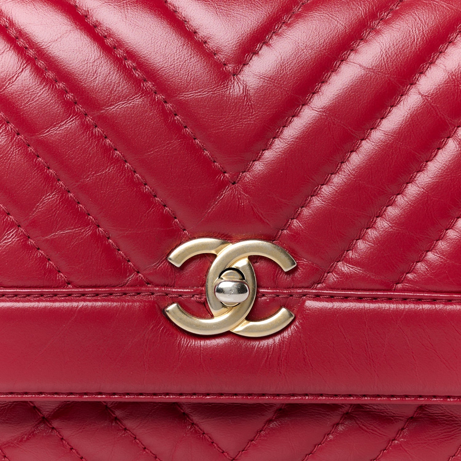 Calfskin Chevron Quilted Top Handle Flap Red