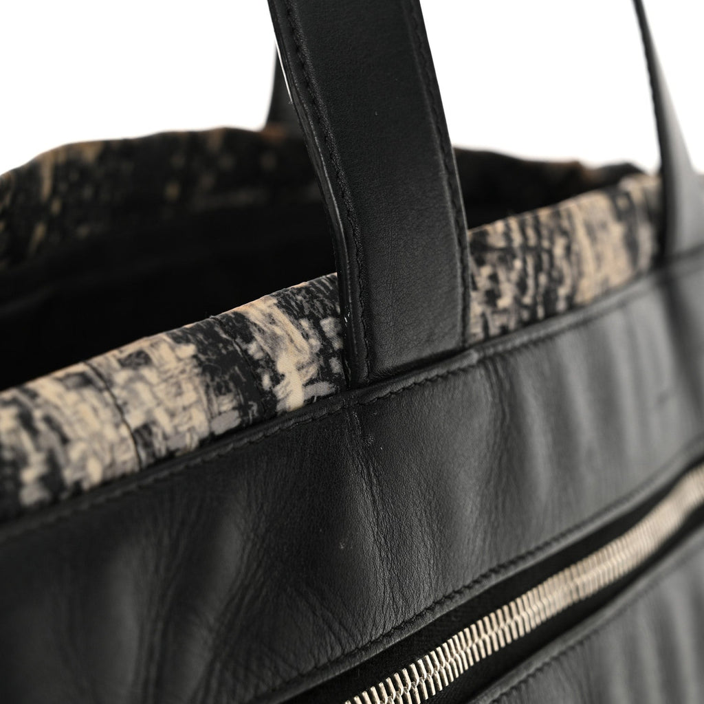 Lambskin Nylon Tweed Printed Tote Black White