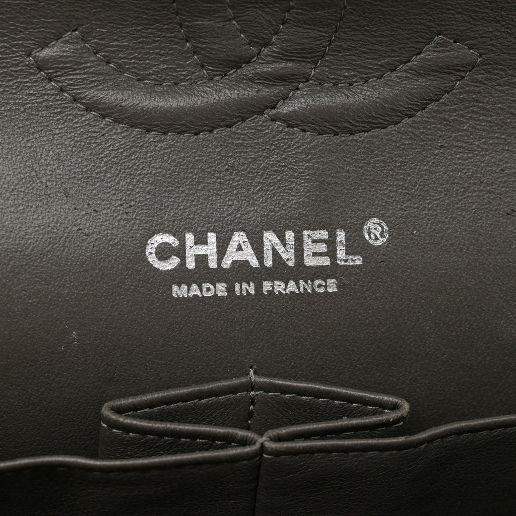 Caviar Quilted Medium Double Flap Dark Grey
