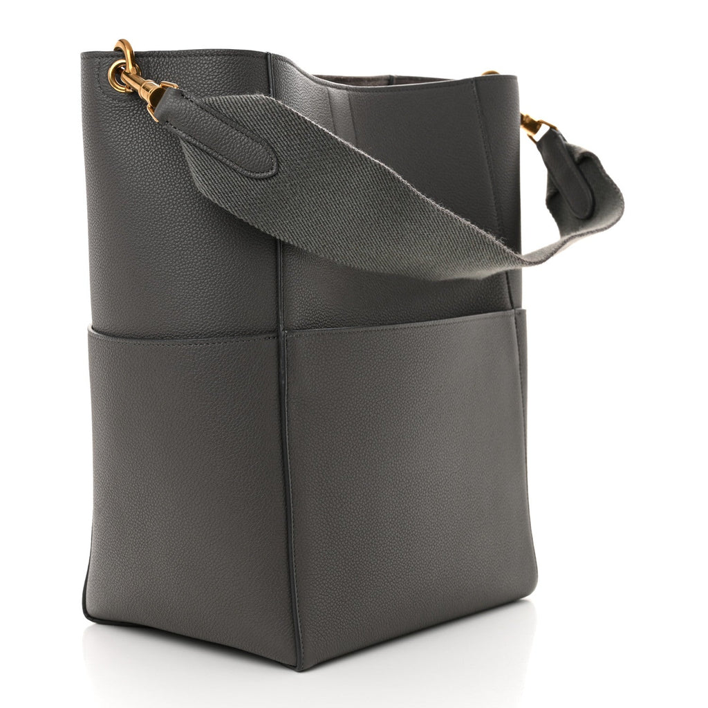Soft Grained Calfskin Sangle Bucket Bag Grey
