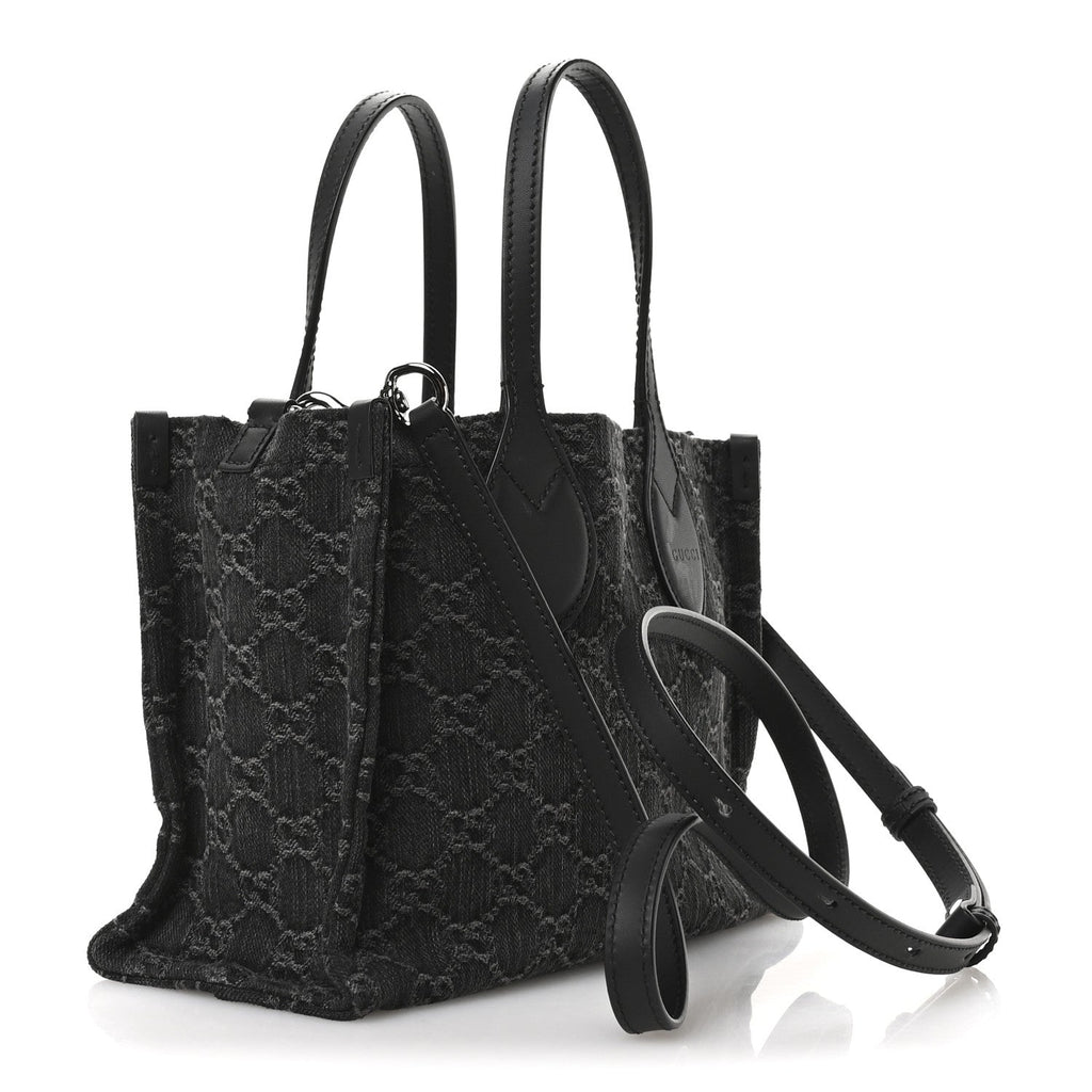 Denim Ophidia GG Monogram Tote Medium Black Grey