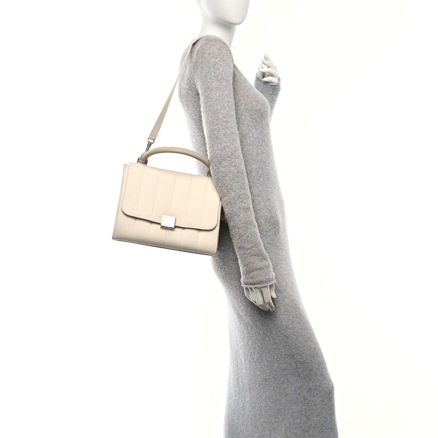 Canvas Calfskin Quilted Small Trapeze White