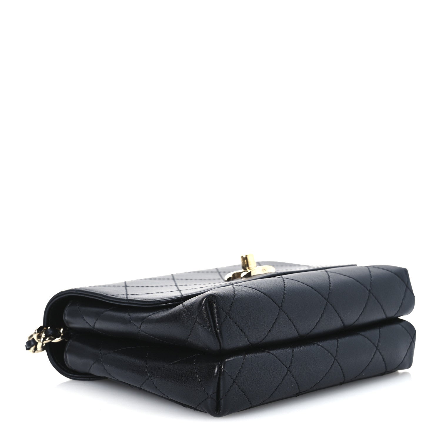 Calfskin Quilted Small Double Pocket Top Handle Flap Black