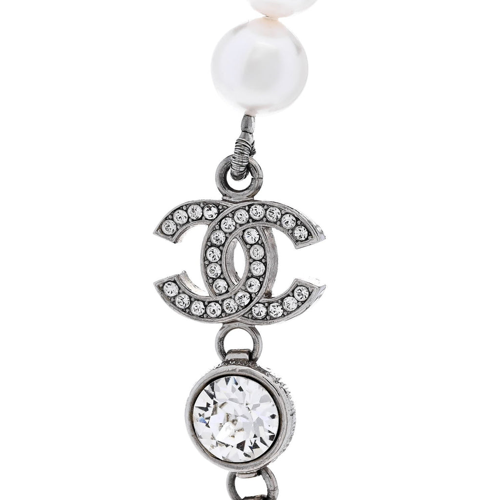 Pearl Crystal CC Choker Necklace Silver