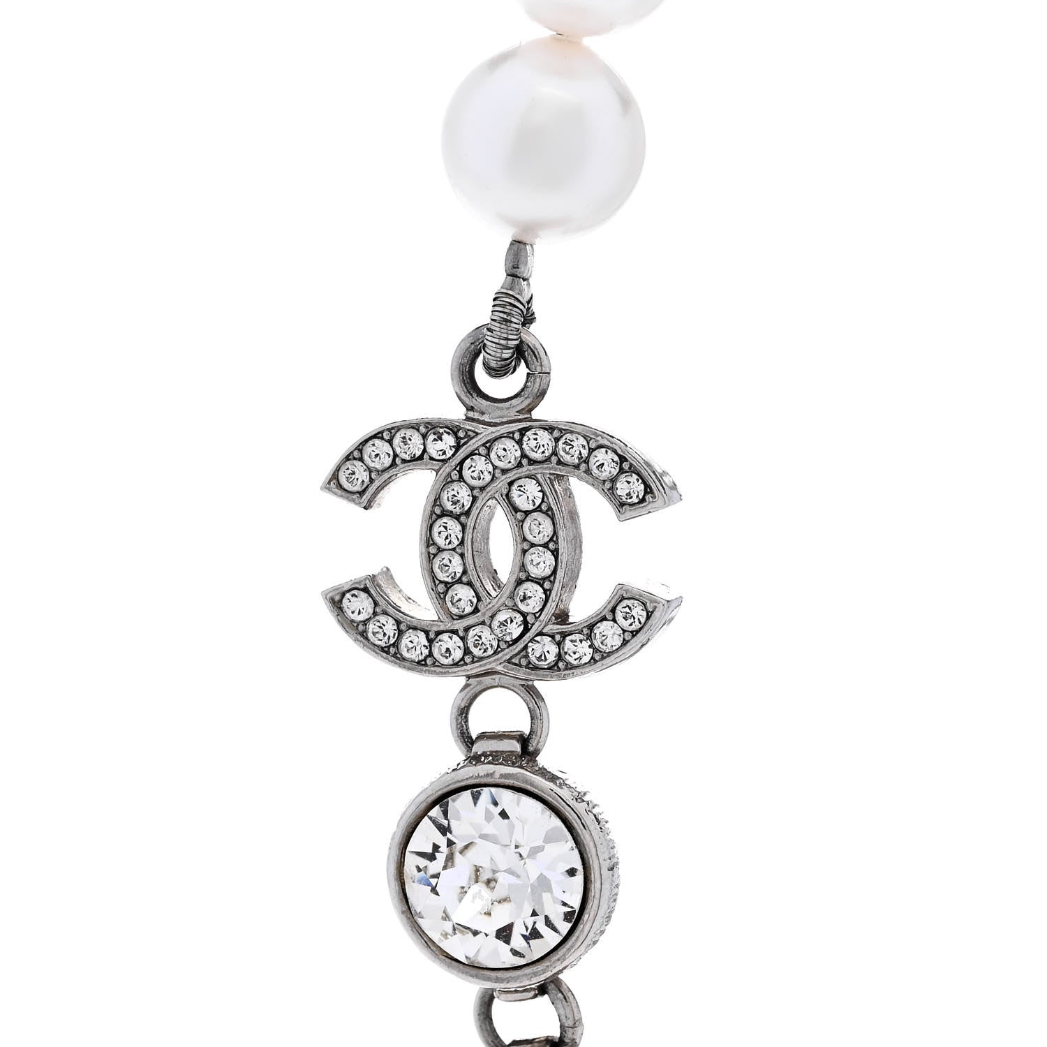 Pearl Crystal CC Choker Necklace Silver