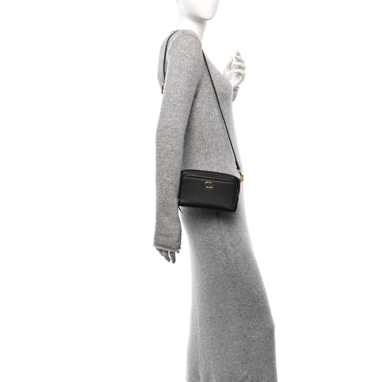 Grained Calfskin Caro Double Pouch Black
