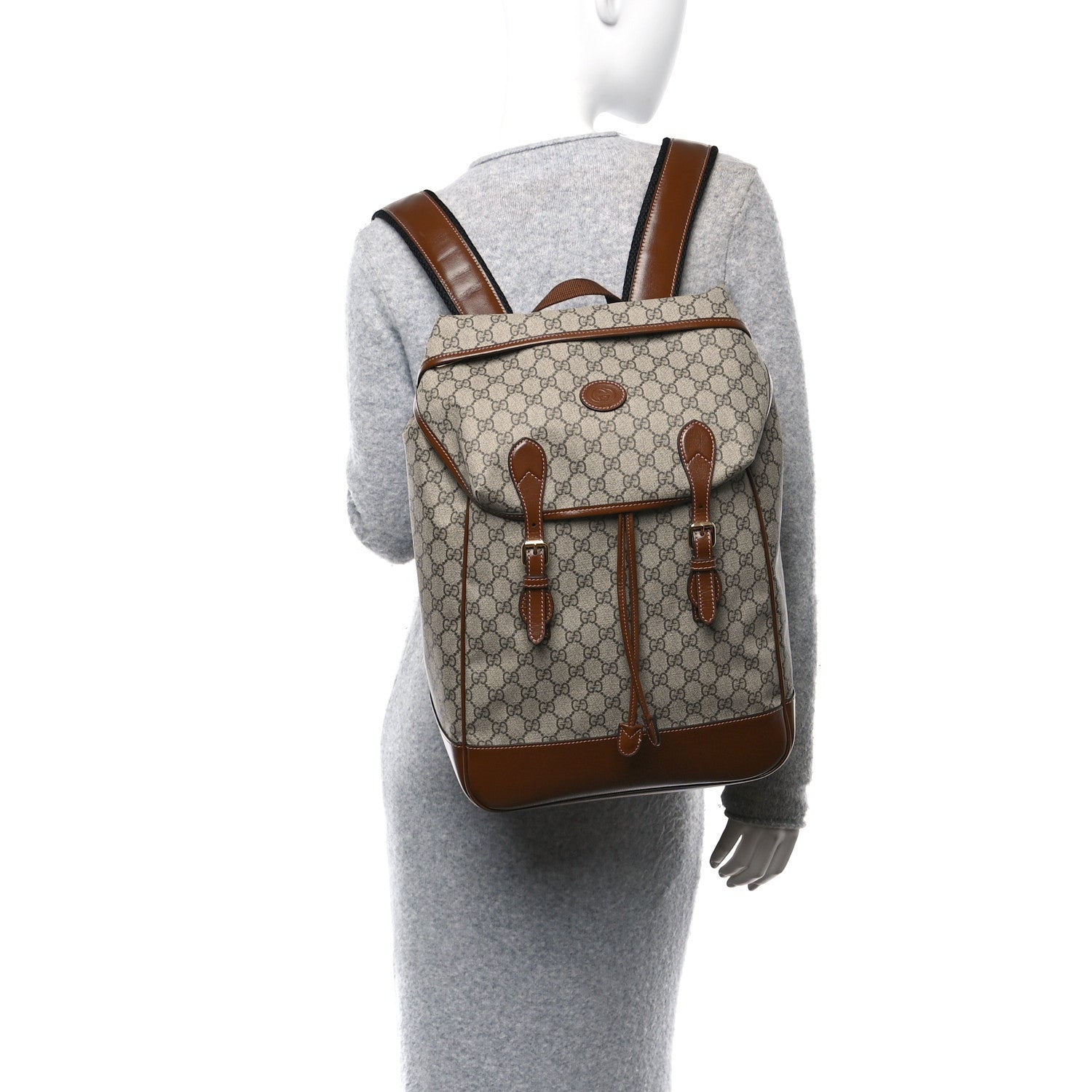 GG Supreme Monogram Azalea Calfskin Medium Retro Interlocking G Buckle Backpack Beige Ebony Brown Sugar