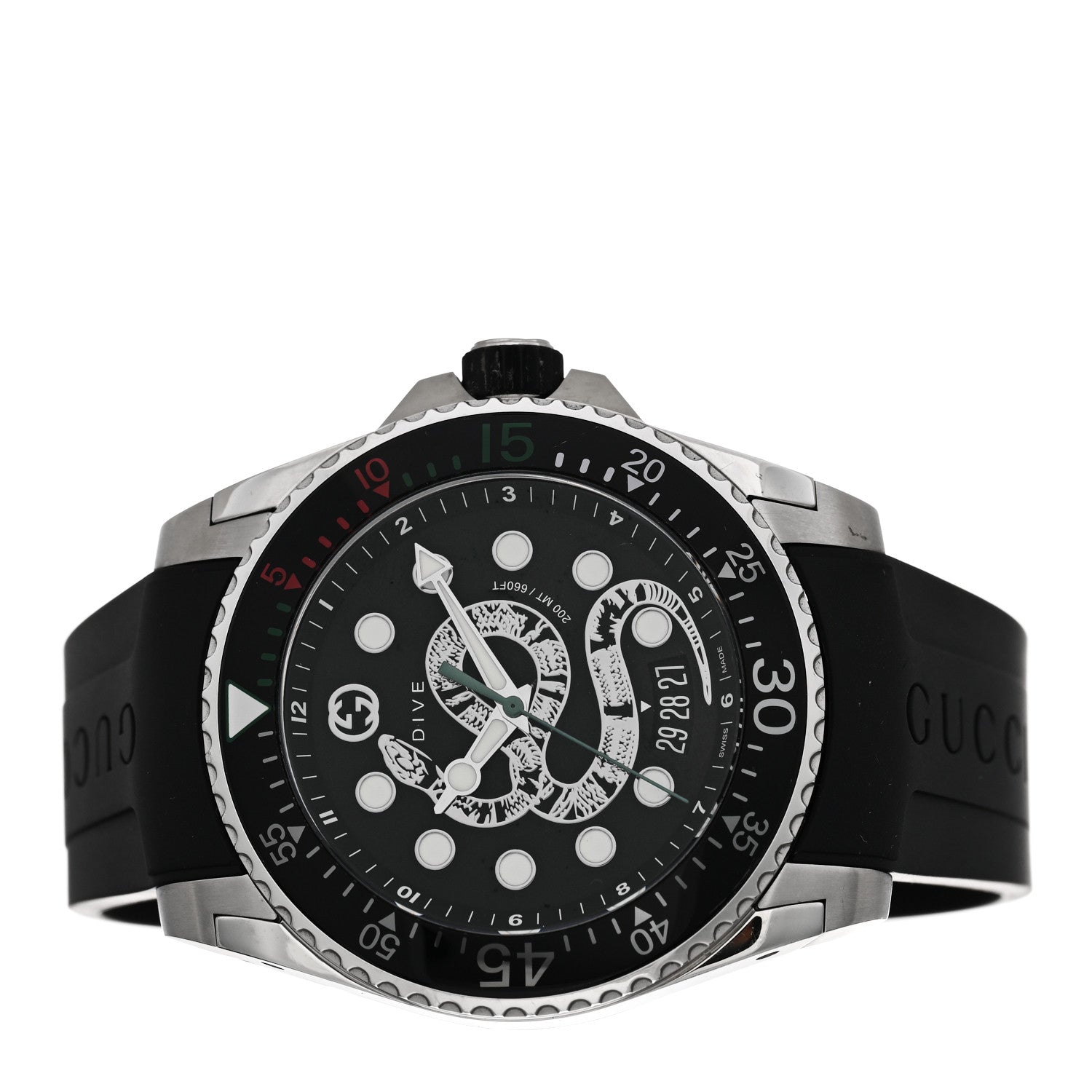 Stainless Steel Rubber 45mm Dive Snake Quartz Watch Black