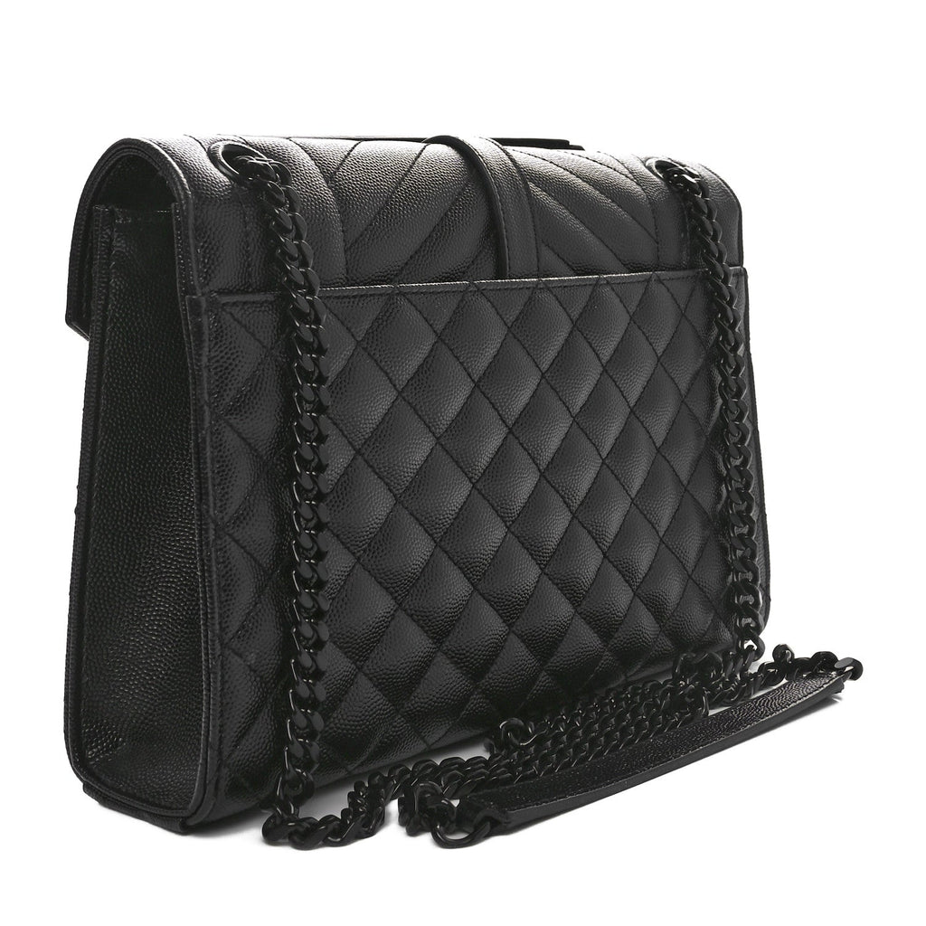 Grain De Poudre Textured Mixed Matelasse Triquilt Medium Monogram Monochrome Satchel Black