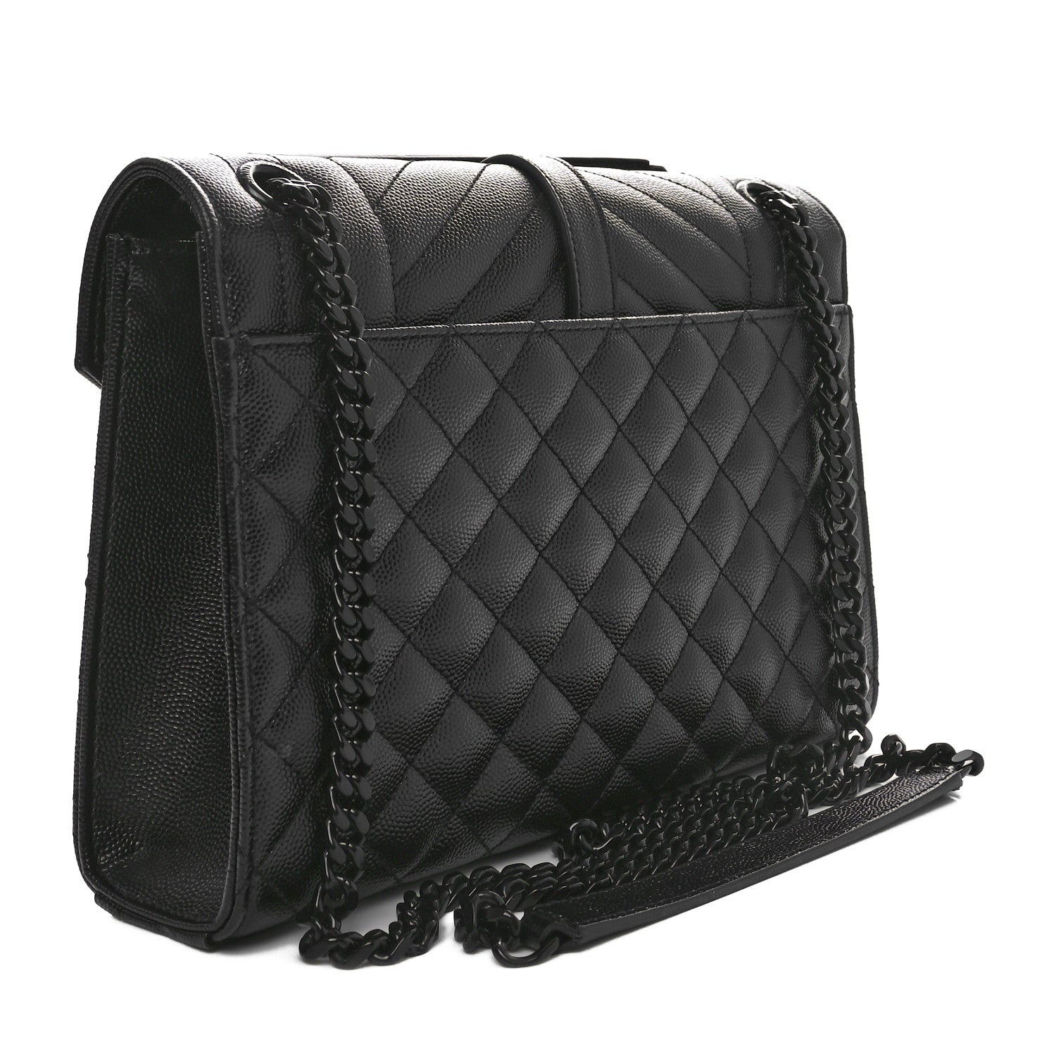 Grain De Poudre Textured Mixed Matelasse Triquilt Medium Monogram Monochrome Satchel Black
