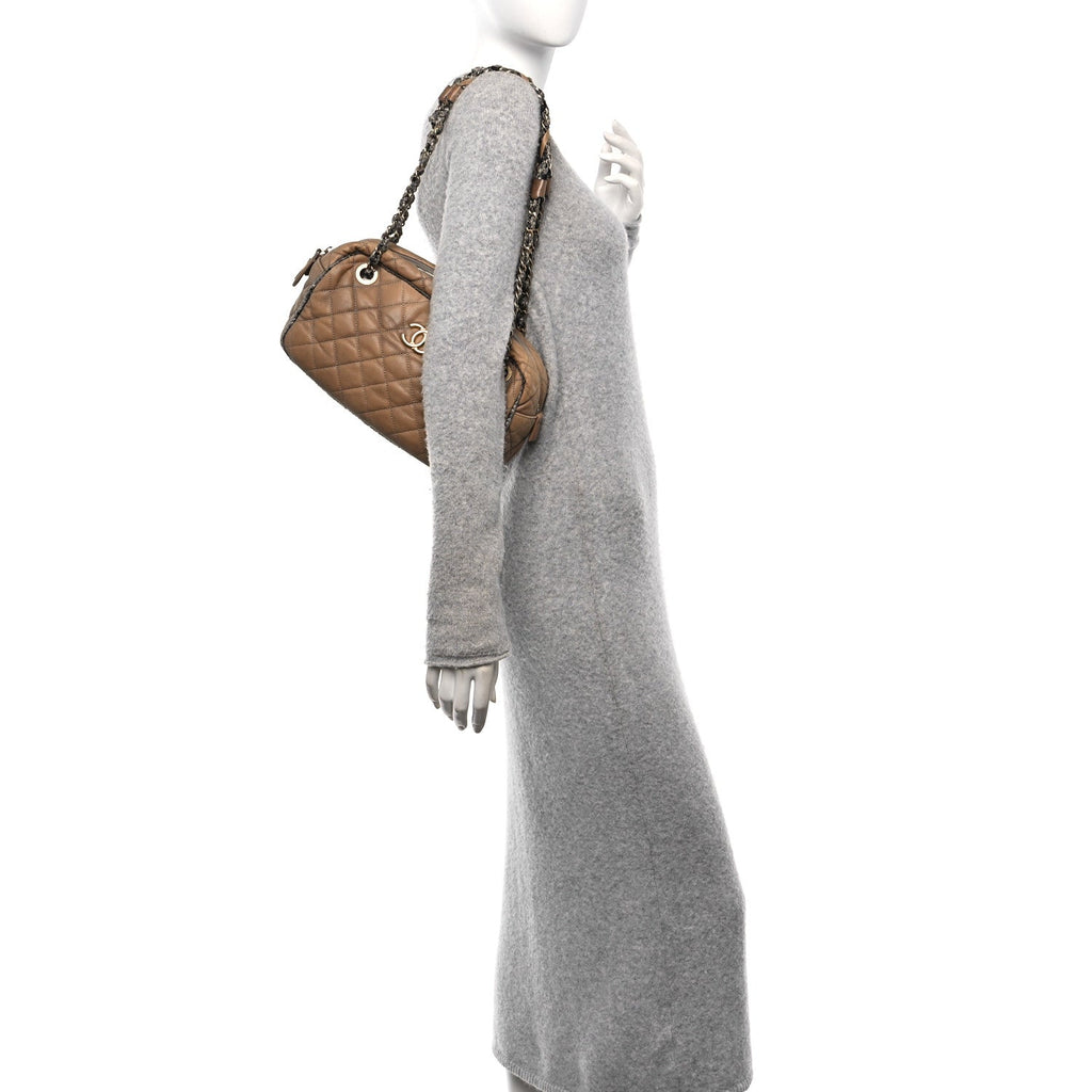 Iridescent Calfskin Tweed Bowler Bag Brown