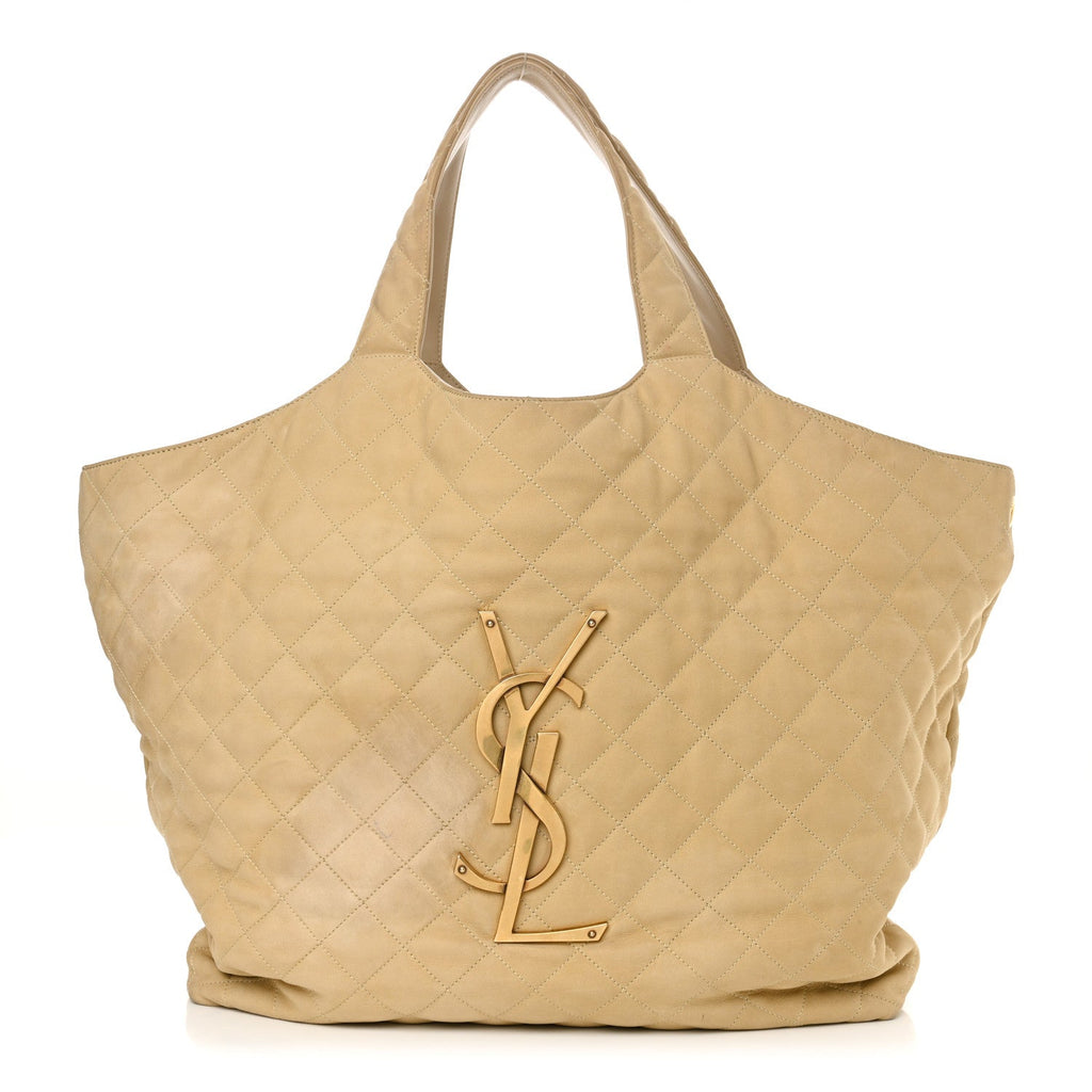 Nubuck Suede Quilted Maxi Icare Shopping Tote Safari Beige