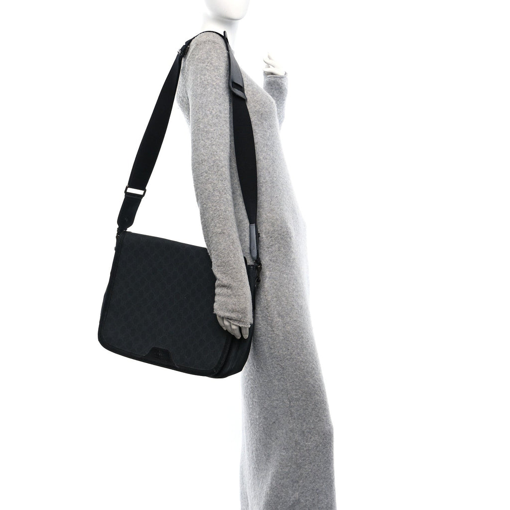 GG Supreme Monogram Flap Messenger Bag Black Grey