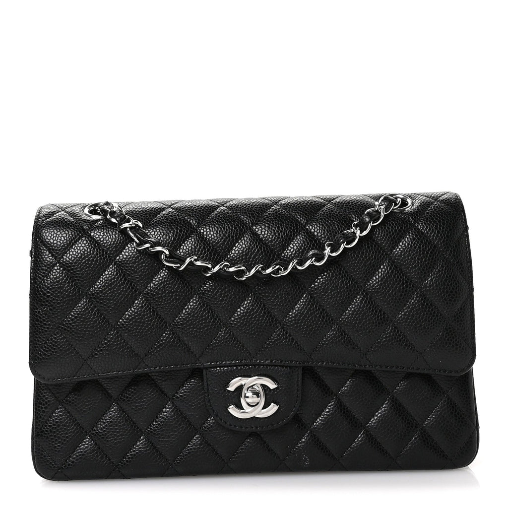 Caviar Quilted Medium Double Flap Black