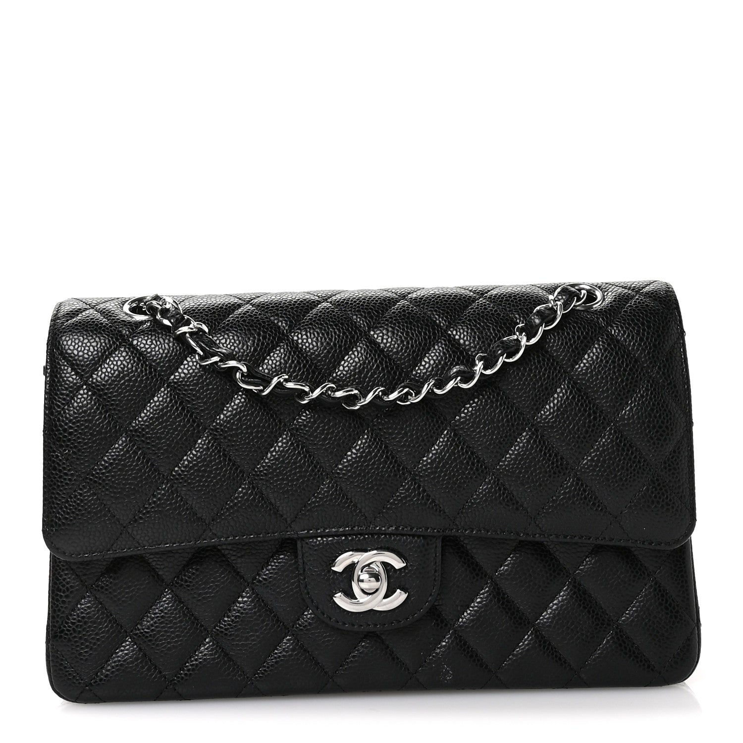 Caviar Quilted Medium Double Flap Black