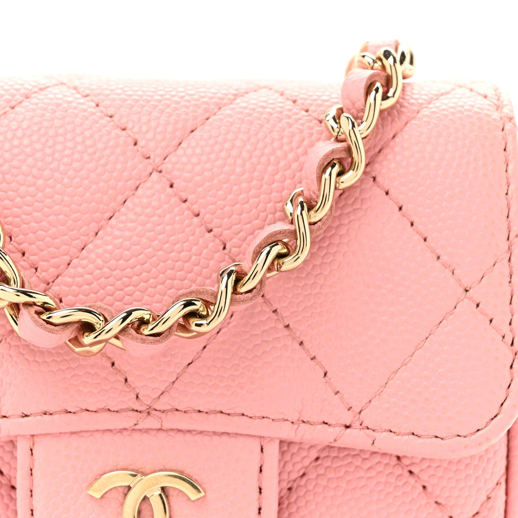 Caviar Quilted Mini Clutch With Chain Pink