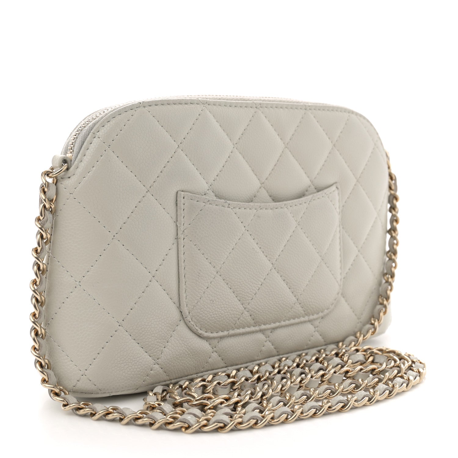 Caviar Quilted Classic Clutch With Chain Light Grey