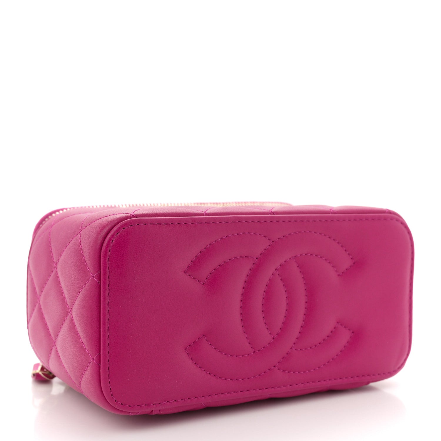 Lambskin Quilted Small Pearl Crush Vanity Case With Chain Fuchsia