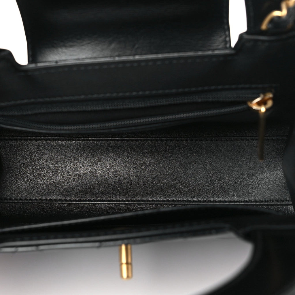 Shiny Aged Calfskin Quilted Nano Kelly Shopper Black