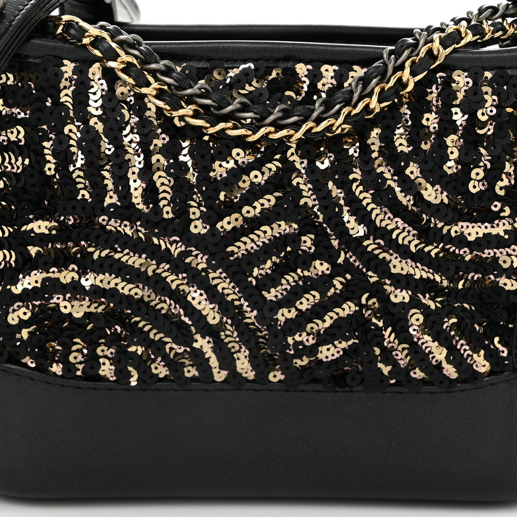 Sequin Calfskin Small Gabrielle Hobo Black Gold