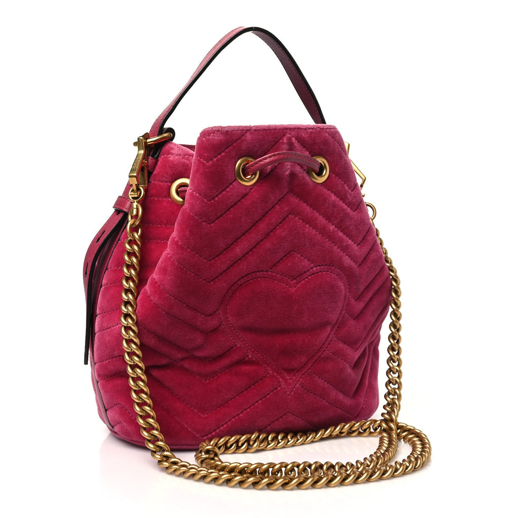 Velvet Matelasse GG Marmont Bucket Bag Light Raspberry Rose
