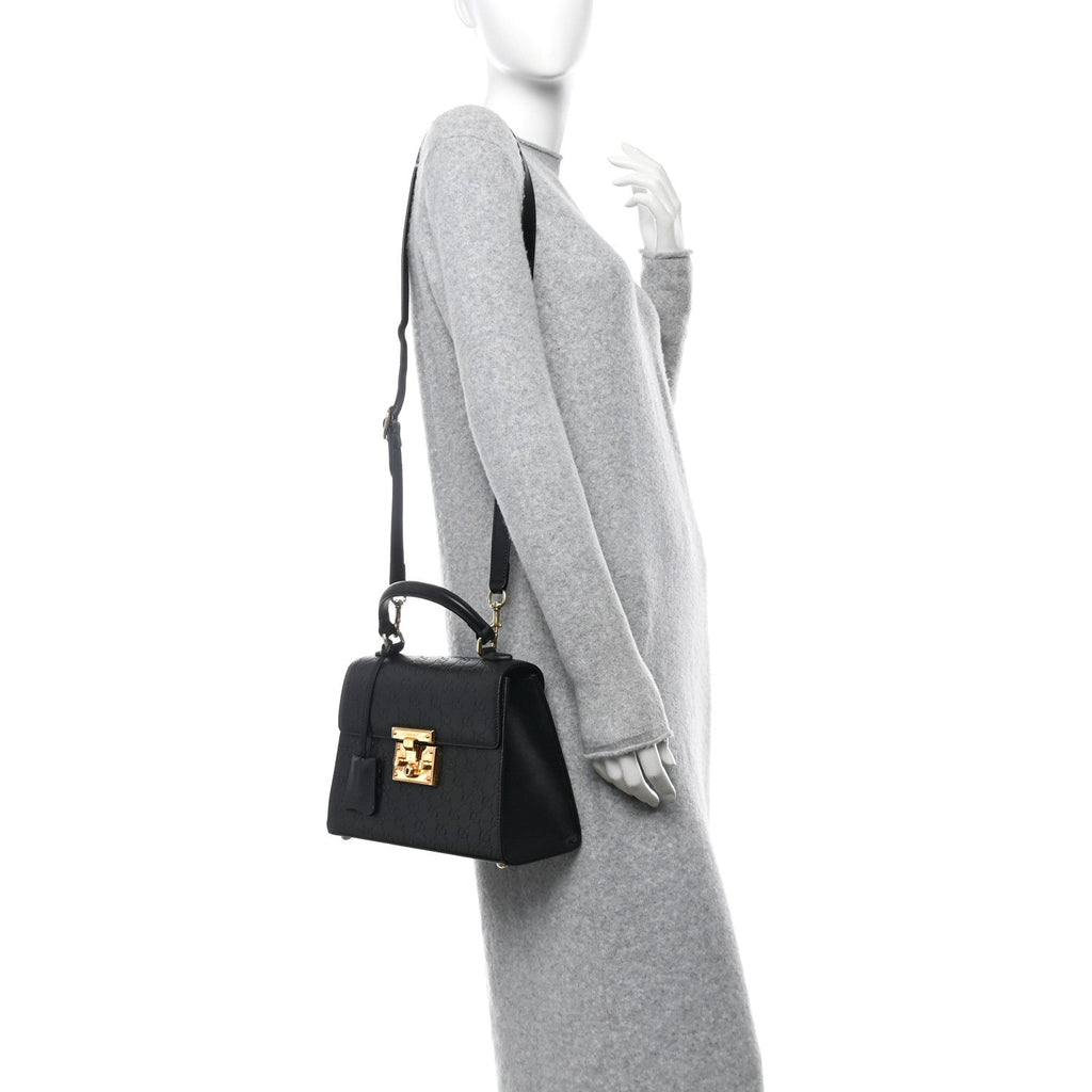 Guccissima Signature Small Padlock Top Handle Bag Black