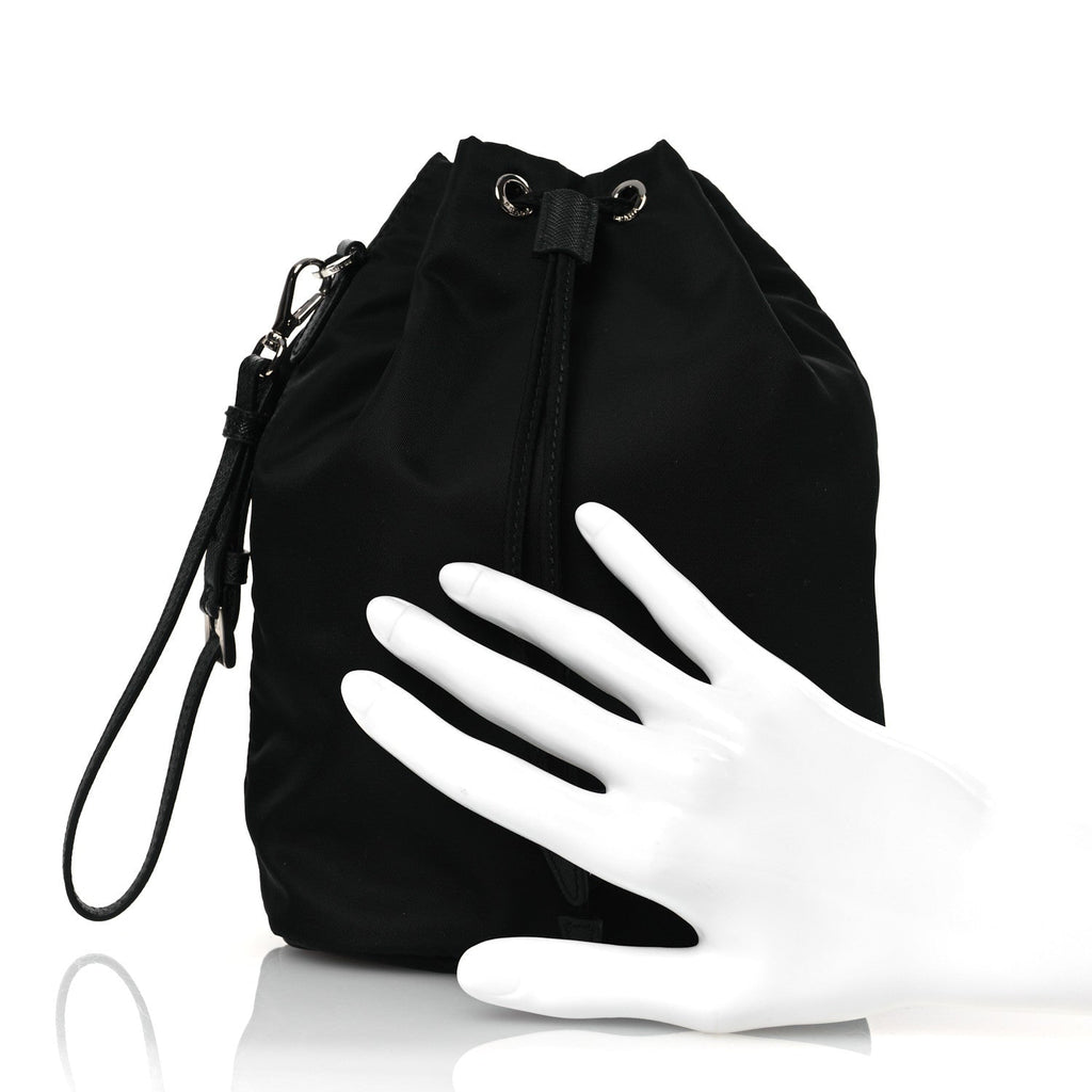 Re-Nylon Vela Drawstring Wristlet Pouch Black